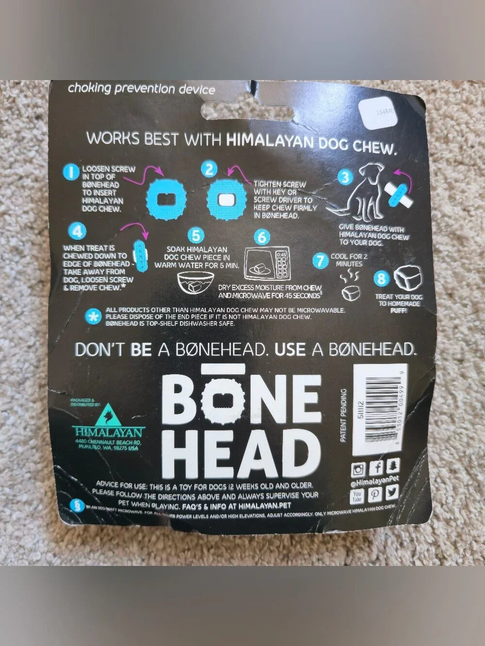 Bonehead Large Dog Chew Holder, Secures Chews for Dogs, Chew Smarter and Long...